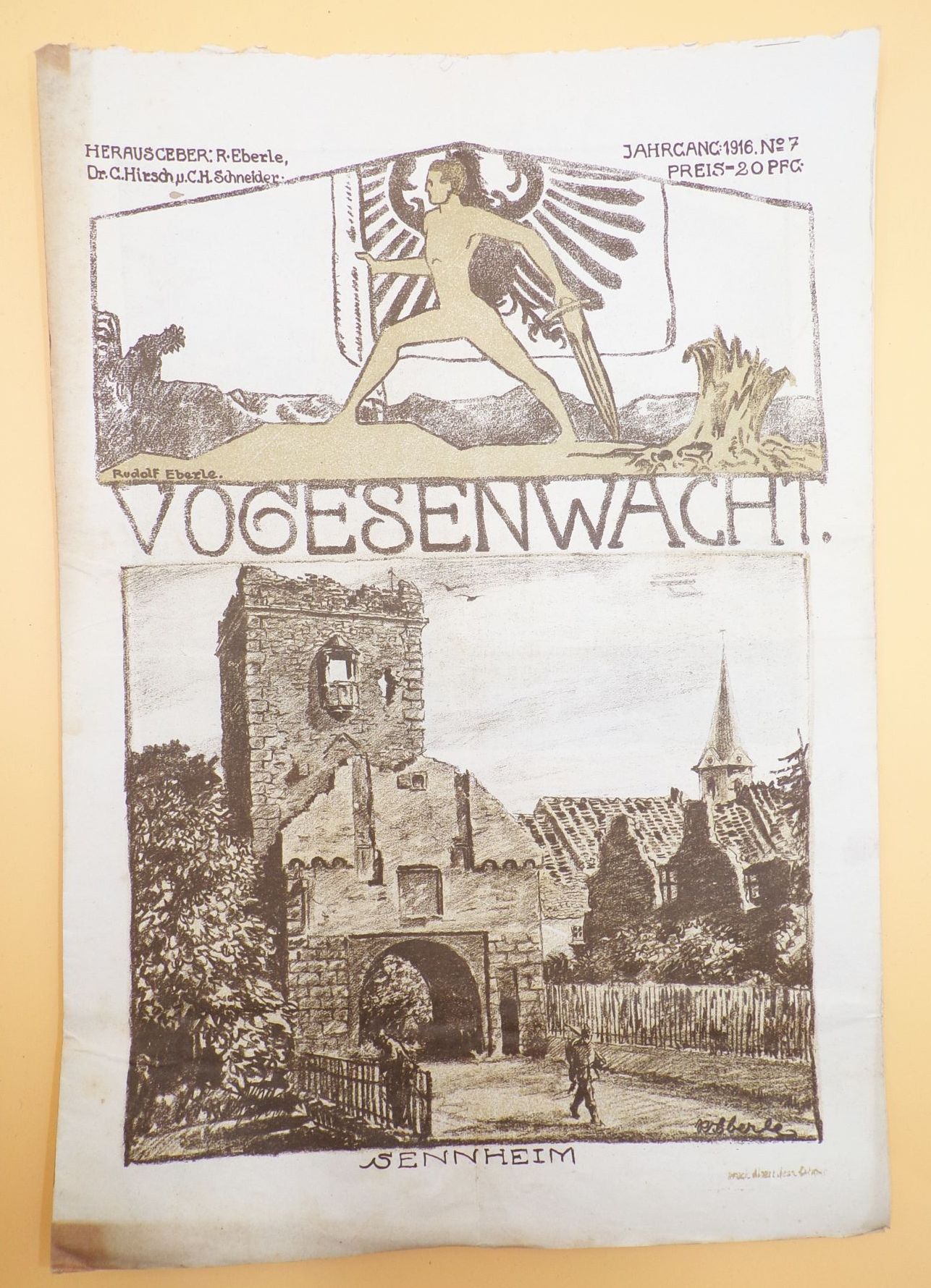 Alte Zeitung Vogesenwacht No 7 Jahrgang 1916 Vogesen Eberle 