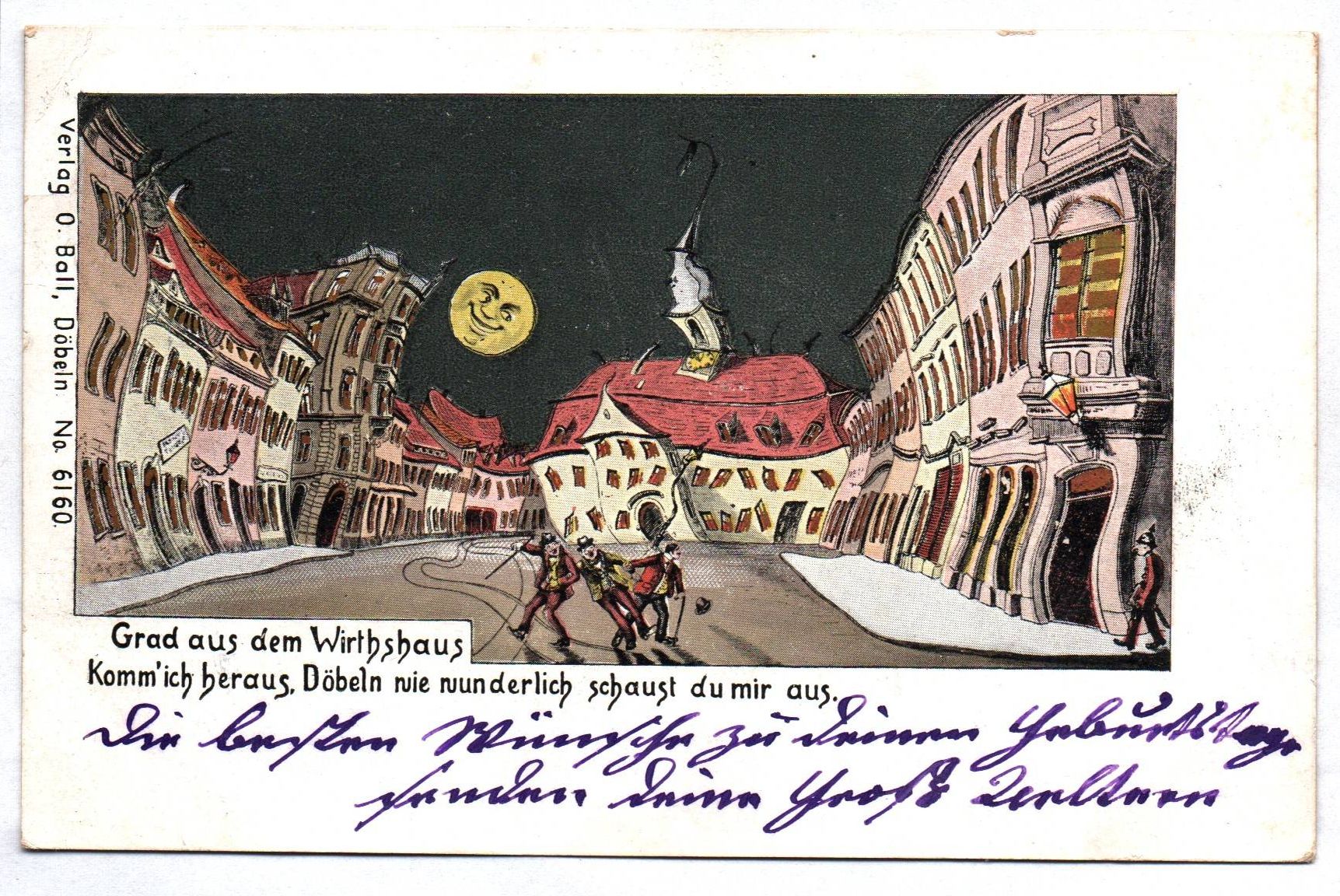 Künstler Ak Grad aus dem Wirthshaus Döbeln Mond 1906