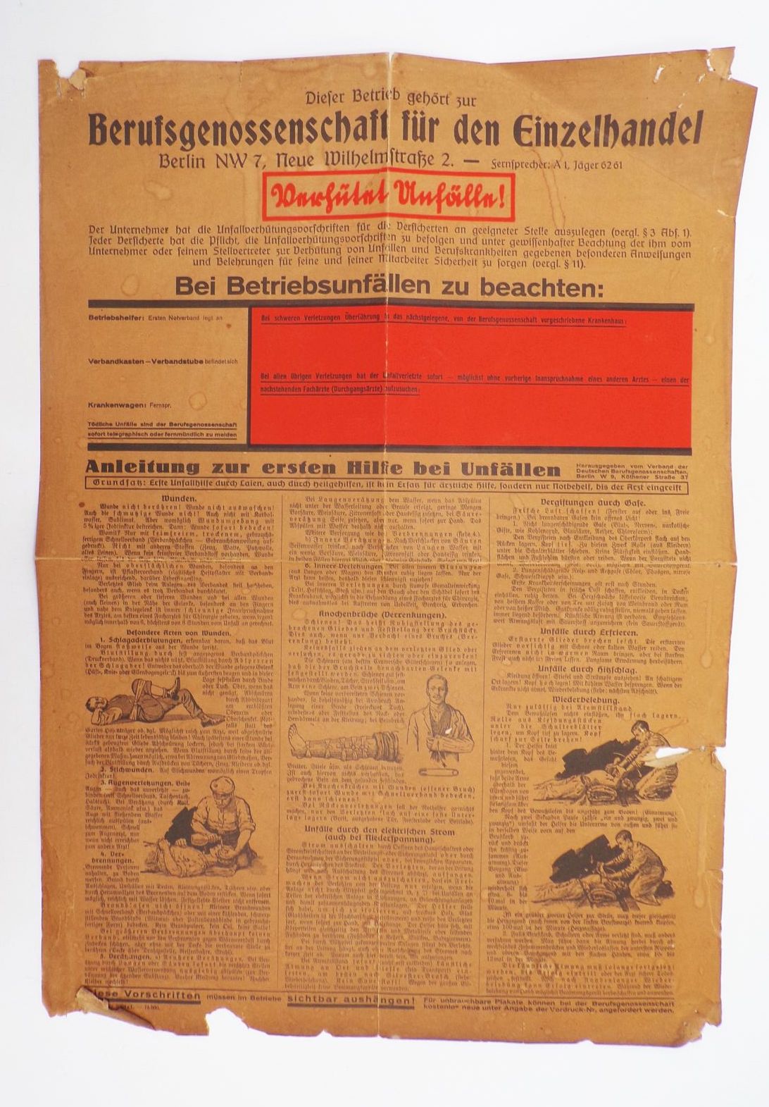 Aushang Betriebsunfälle Berufsgenossenschaft Berlin Verhüte Unfälle 1930er 