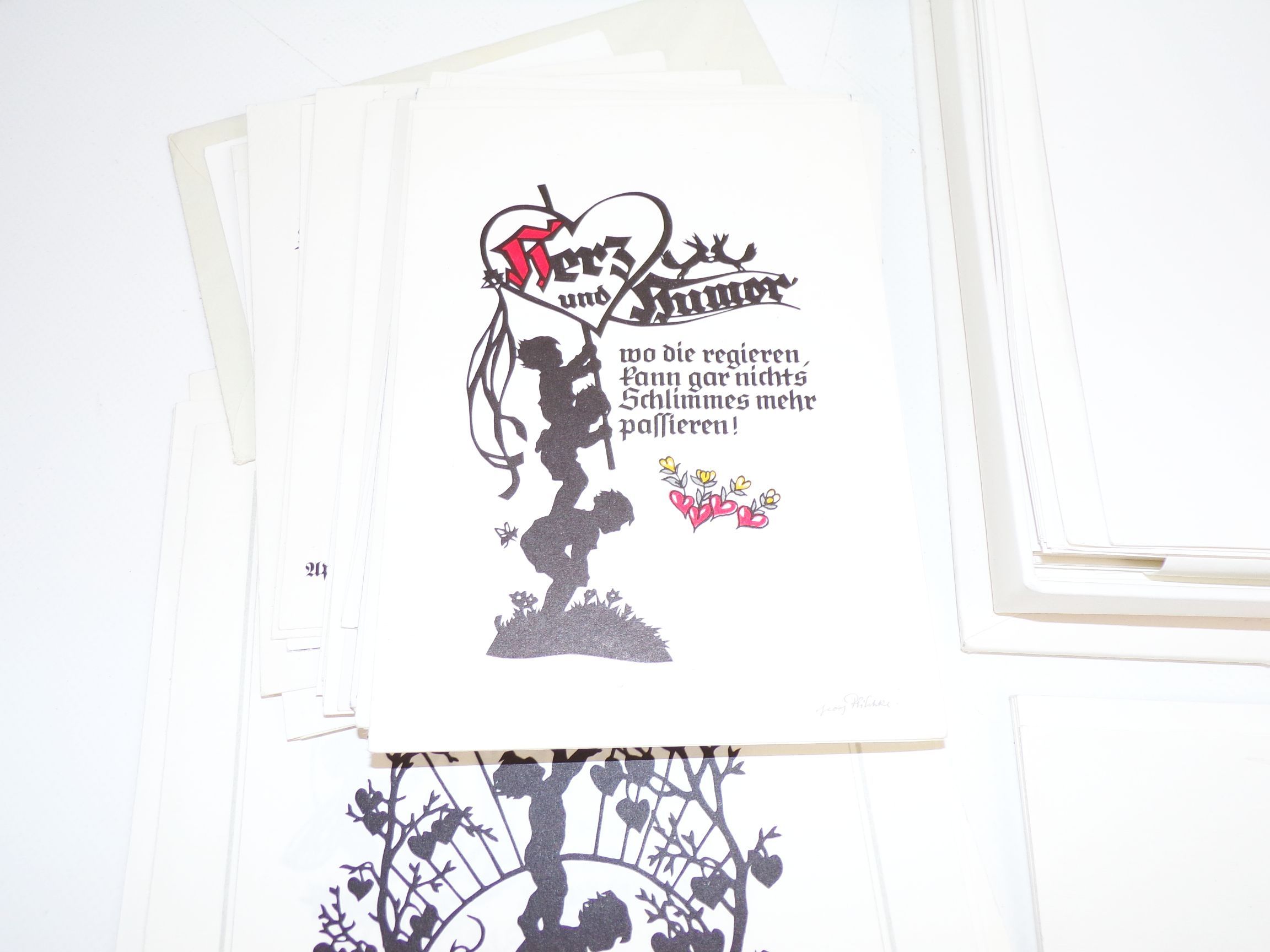 Plischke Scherenschnitt Klaus Pfleumer Zittau Briefpapier Postkarten 