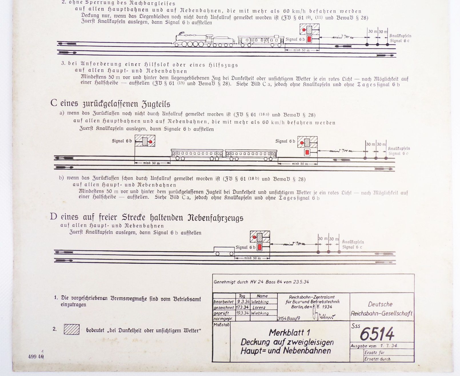 Altes Reichsbahn Schild Deckung auf eingleisiger Strecke 1934 Berlin Aushang