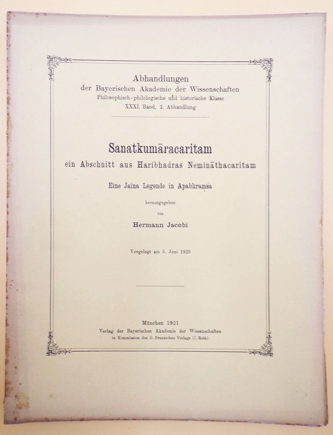 Sanatkumaracaritam ein Abschnitt aus Haribhadras Neminathacaritam 