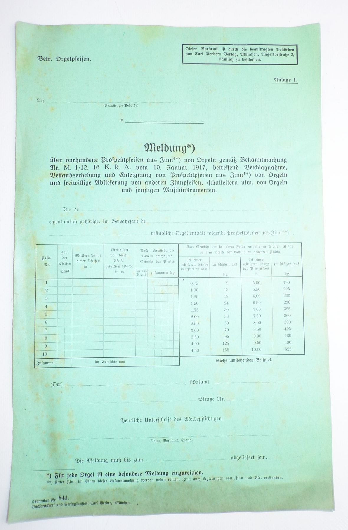 Dokumente 1 Wk blanko Beschlagnahme Orgel Lebensmittel Dokumente 1 Wk blanko Beschlagnahme Orgel Lebensmittel