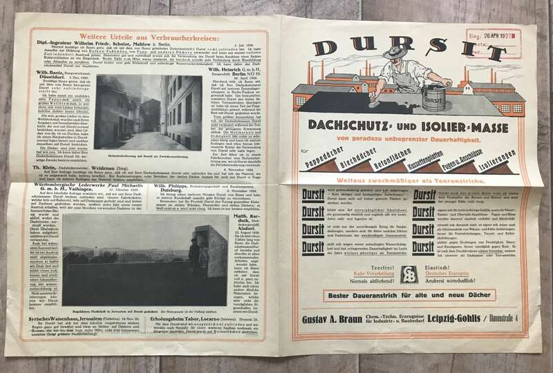 Werbeblatt DURSIT 26 April 1927 Dachschutz und Isoliermasse Broschüre