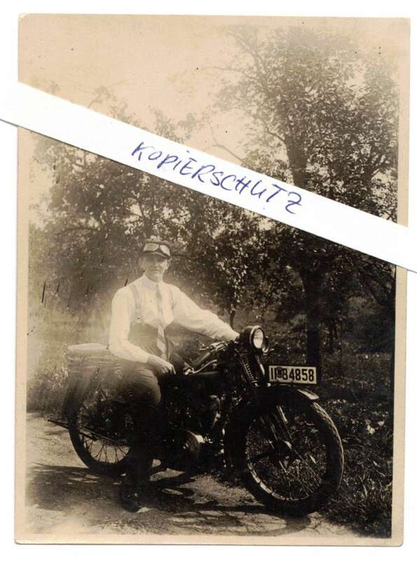 Foto Fahrer mit Schüttoff Motorrad 1929 Oldtimer ! (F2647