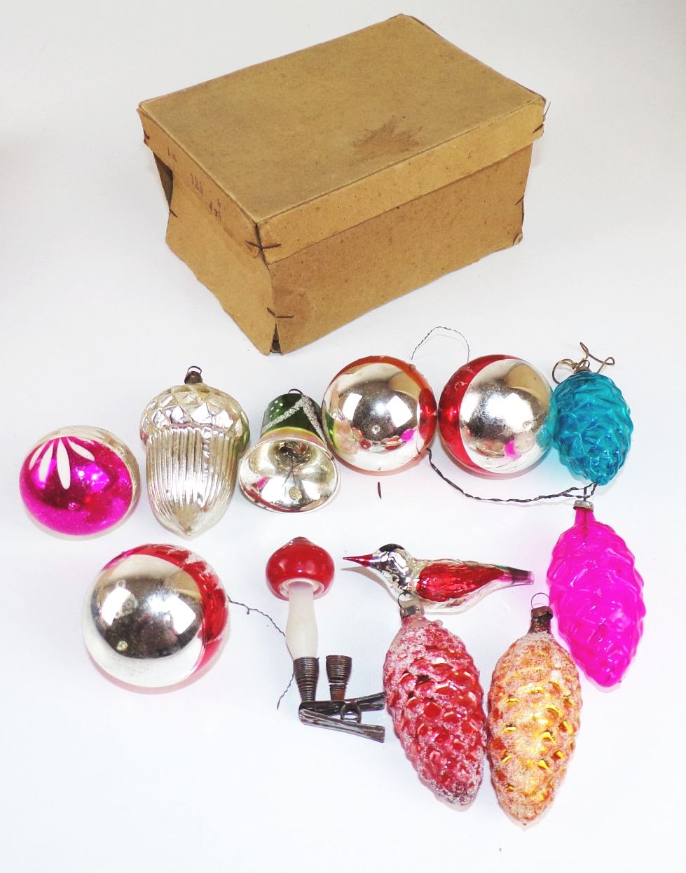 Alter Weihnachtsschmuck Glas Zapfen Nuss Vogel Fliegenpilz Konvolut