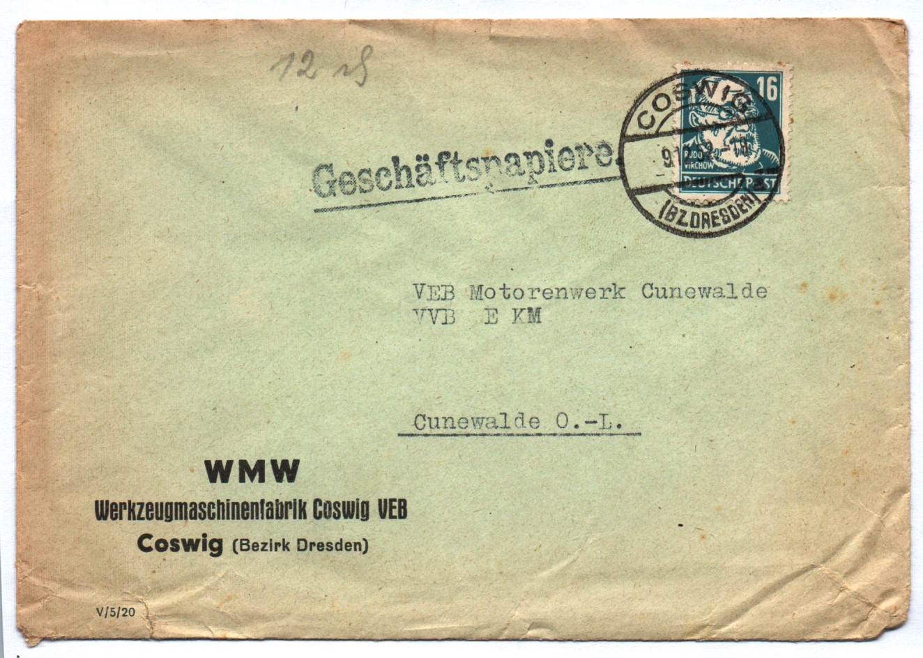 Geschäftspapiere 1952 WMW Werkzeugmaschinenfabrik Coswig VEB Geschäftspapiere 1952 WMW Werkzeugmaschinenfabrik Coswig VEB