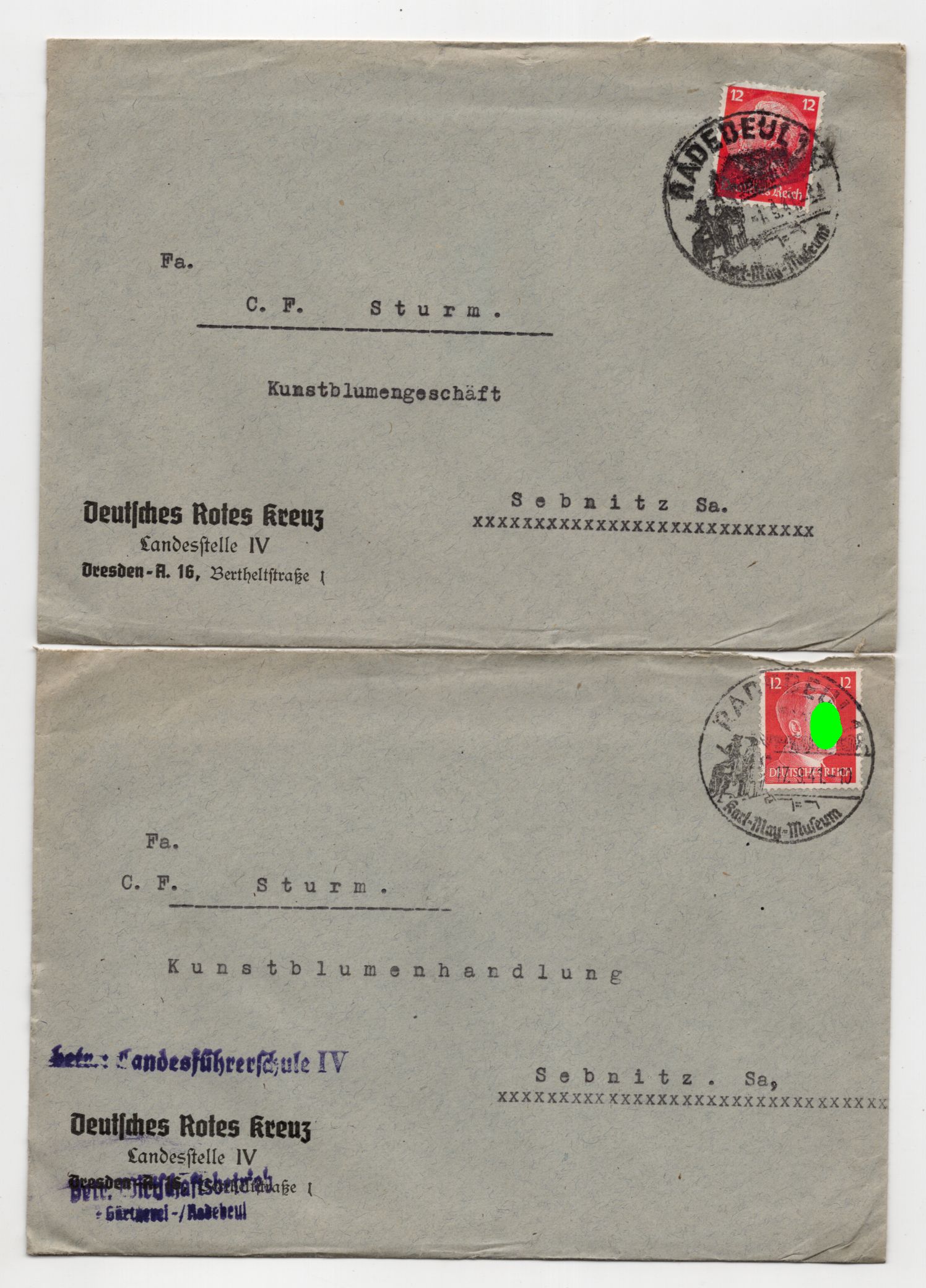 2 x Brief Deutsches Rotes Kreuz Landesstelle IV Radebeul bei Dresden 