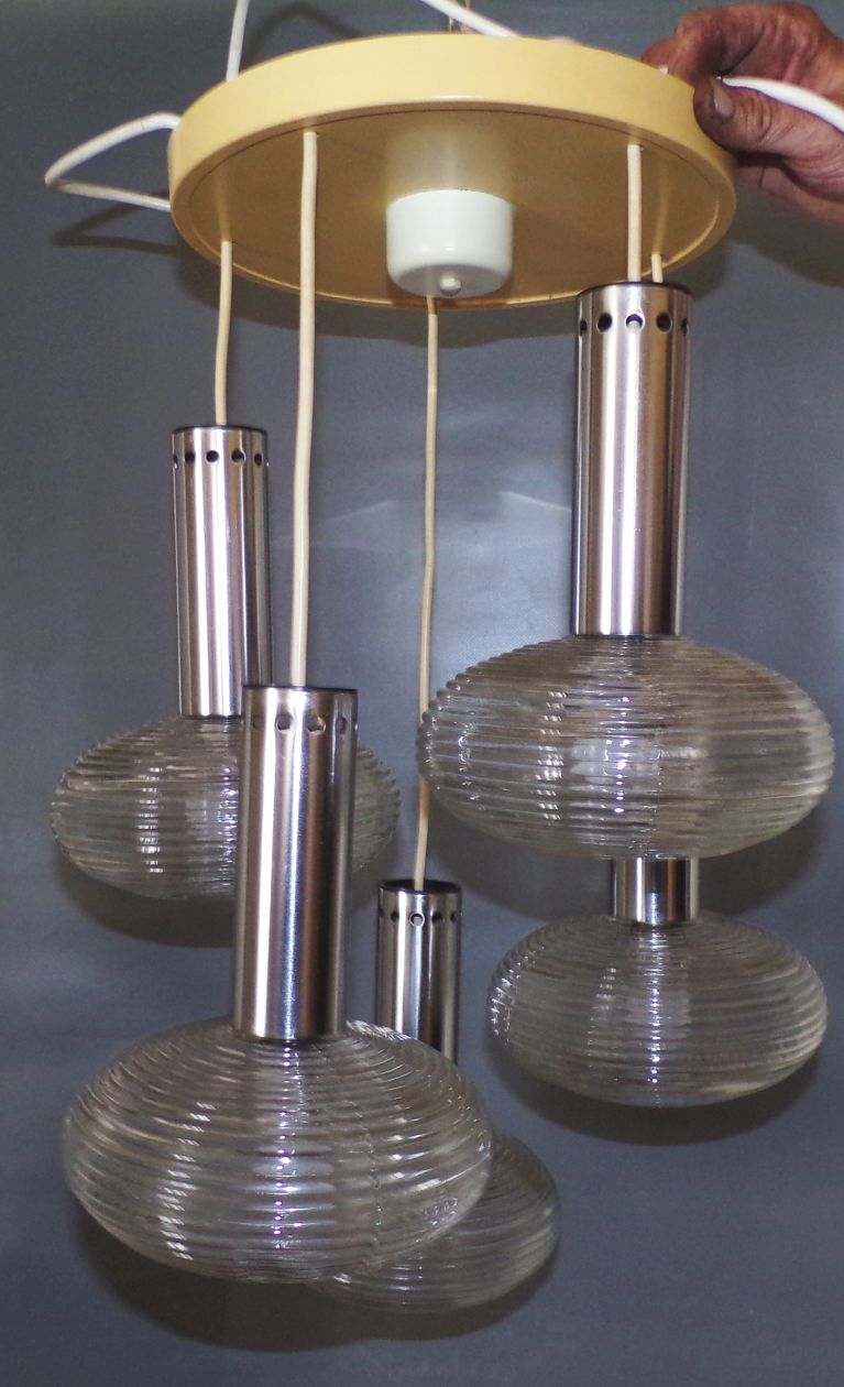 Alte Kaskadenlampe Ufo Glas E14 Deckenleuchte 5er Pendellampe GDR 