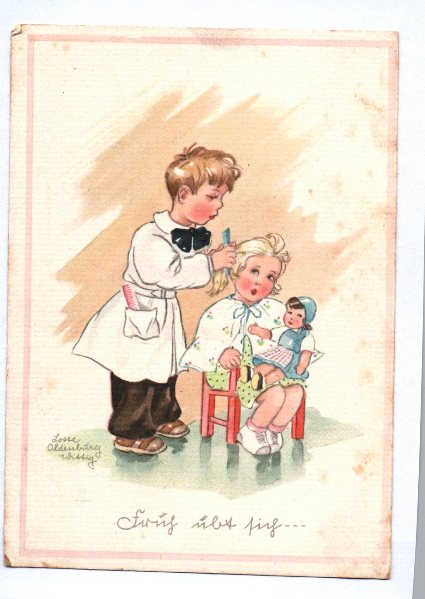 Künstler Ak Kinder Frisör Lotte Oldenburg Wittig Früh übt sich 