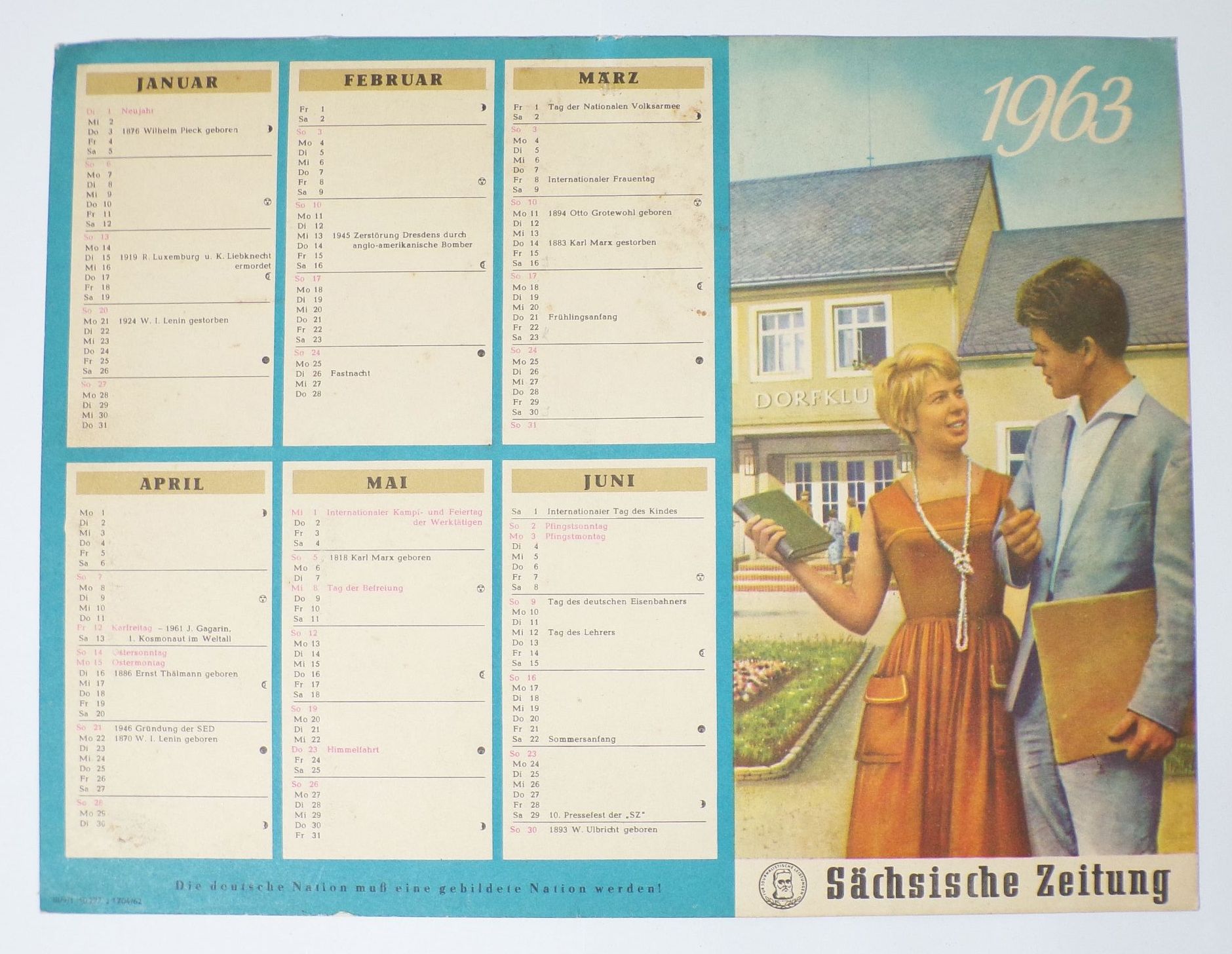 Wandkalender 1963 Sächsische Zeitung Geburtstagsgeschenk Kalender