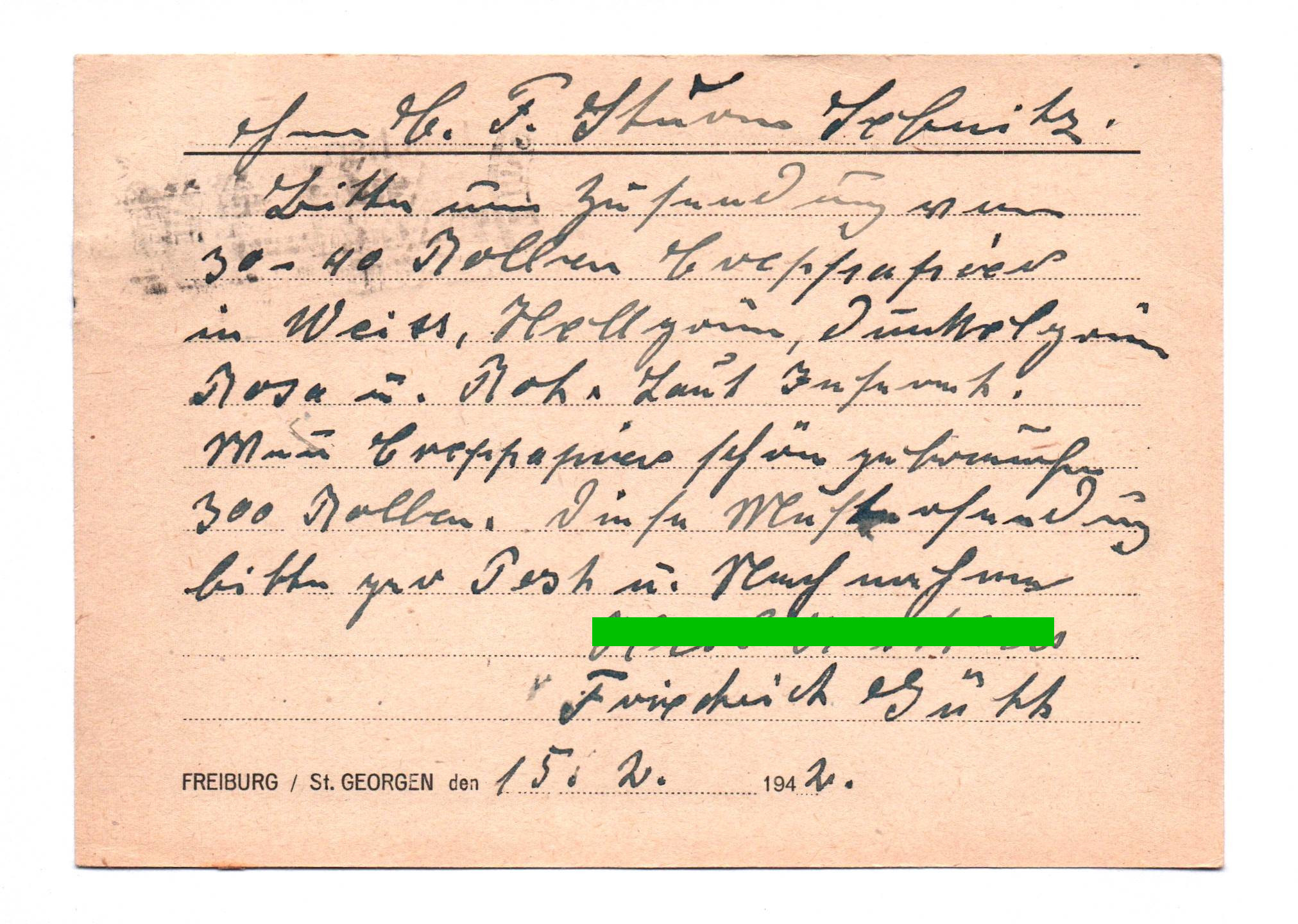 Postkarte Gartenbau Freiburg St Georgen 1942 Postkarte Gartenbau Freiburg St Georgen 1942