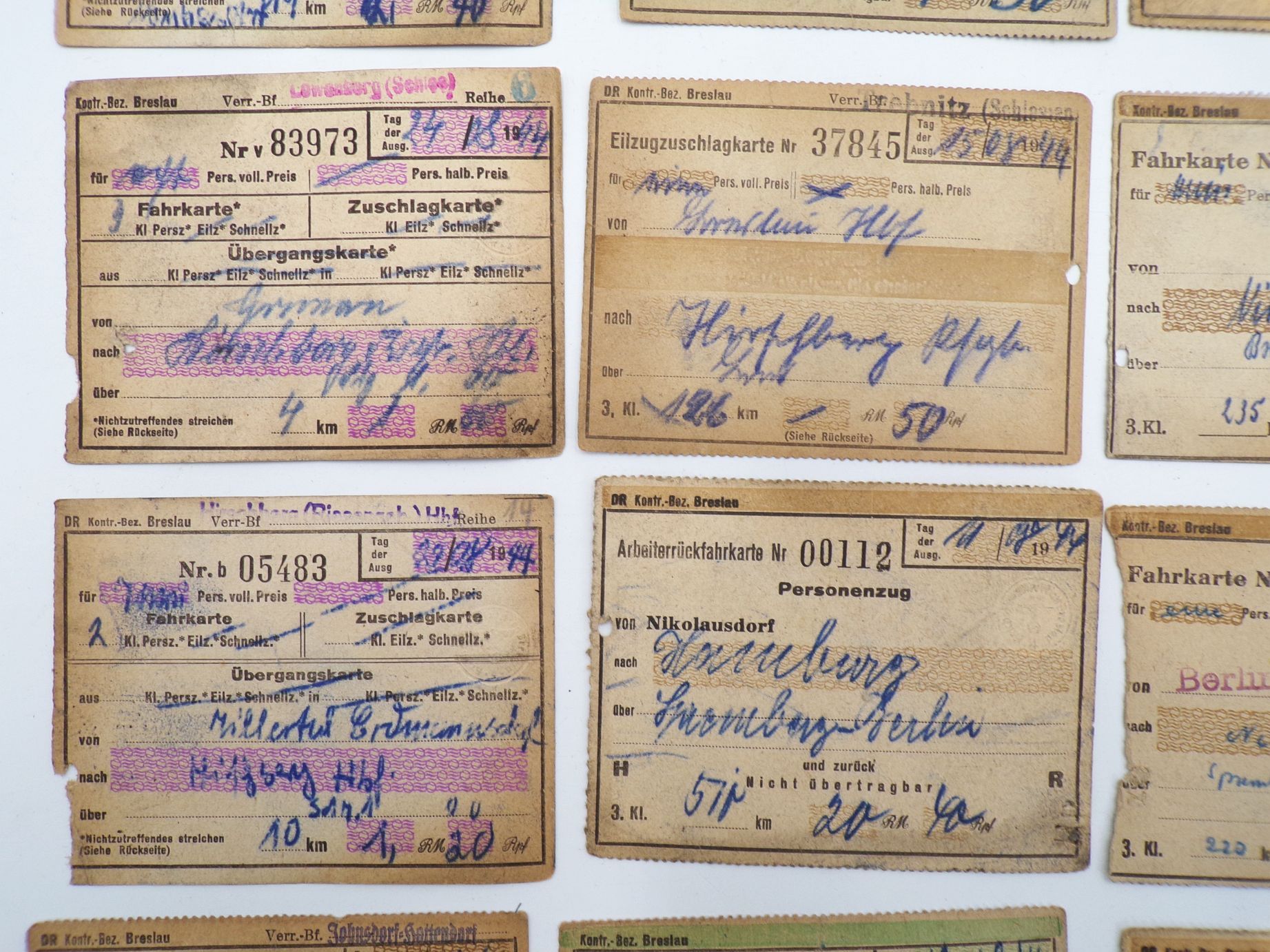 Konvolut Eisenbahn Fahrscheine Schlesien Konvolut Eisenbahn Fahrscheine Schlesien