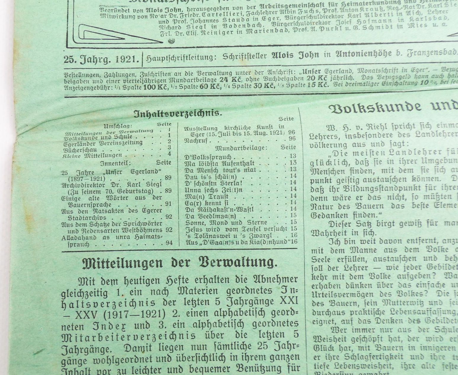 Unser Egerland Böhmen Monatsschrift für Heimaterkundung und Heimatpflege