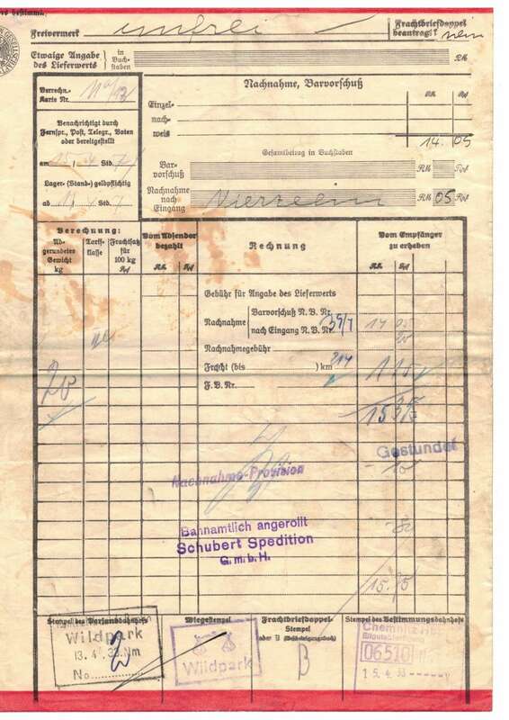 Eil Frachtbrief Foerster Bornum Potsdam Chemnitz 1932 lebende Pflanzen