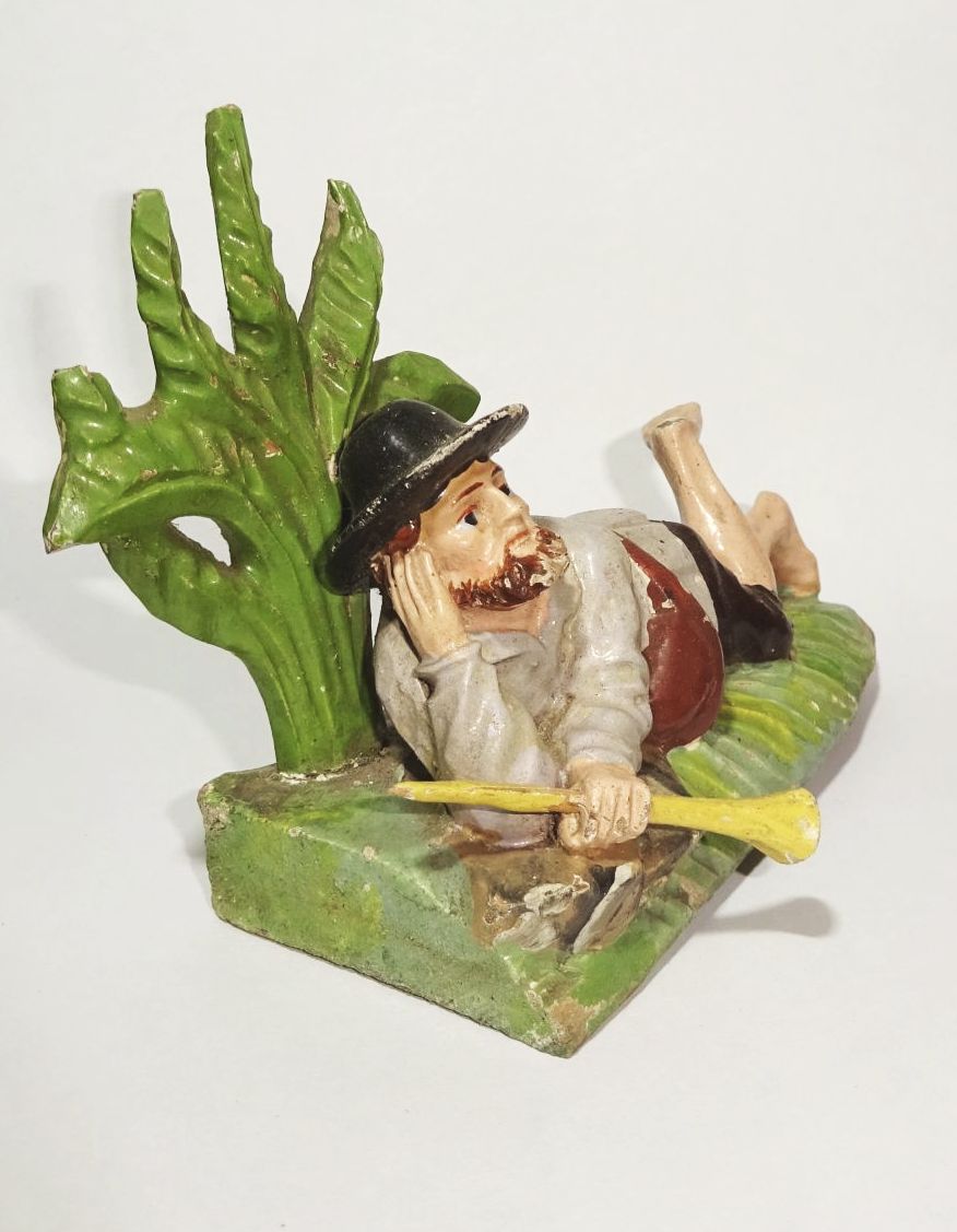 Geschnitzte Krippenfigur Flötenspieler um 1900 Lindenholz wohl Grödnertal 