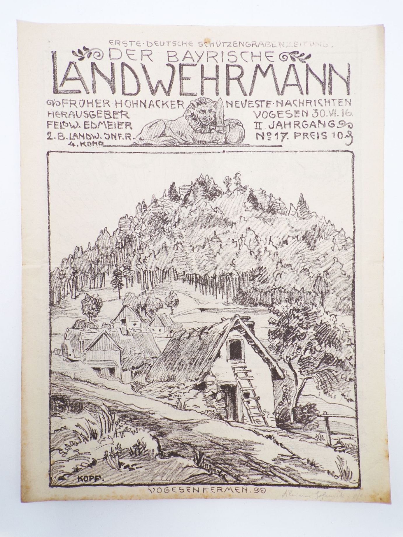 Der bayerische Landwehrmann No 17 Vogesen 2 Bayerische Landwehr IR 4 Komp