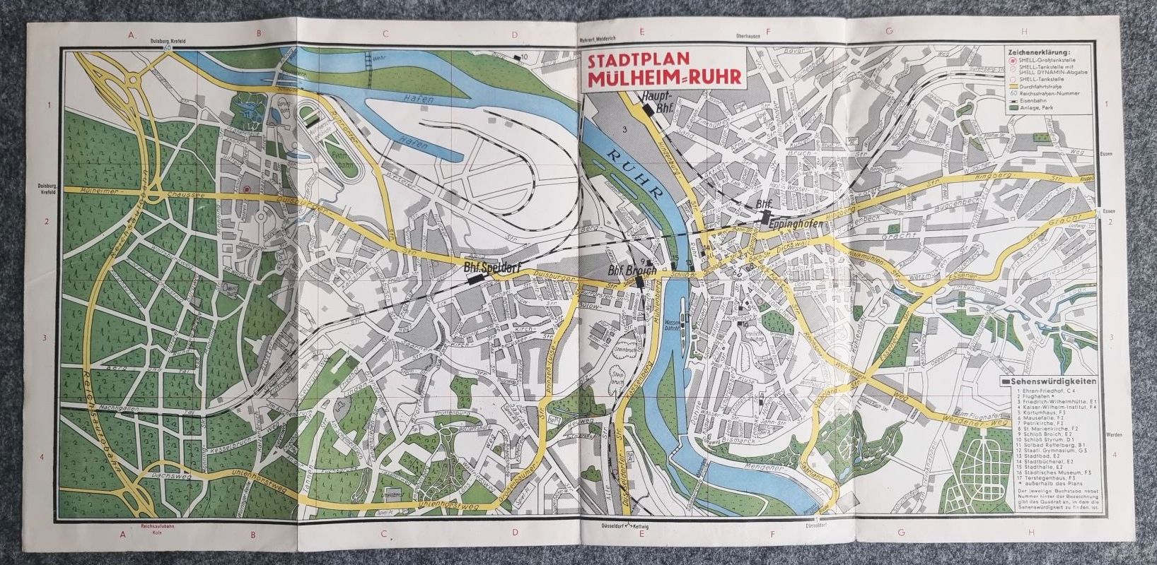 Shell Stadtkarte Nr 39 Mülheim Ruhr Stadthalle 1930er Karte Shell Stadtkarte Nr 39 Mülheim Ruhr Stadthalle 1930er Karte