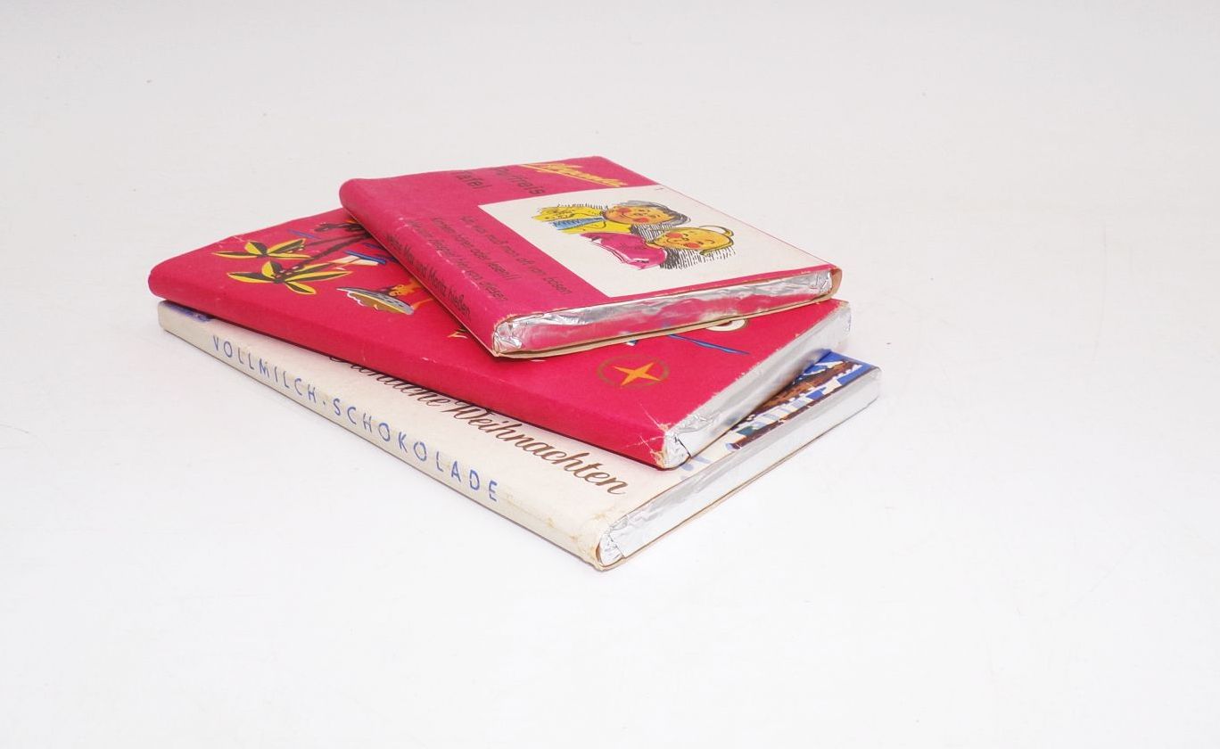 DDR Scholade 3 Tafeln Schaupackung Rotstern Cocos Argenta Puffreis Reklame
