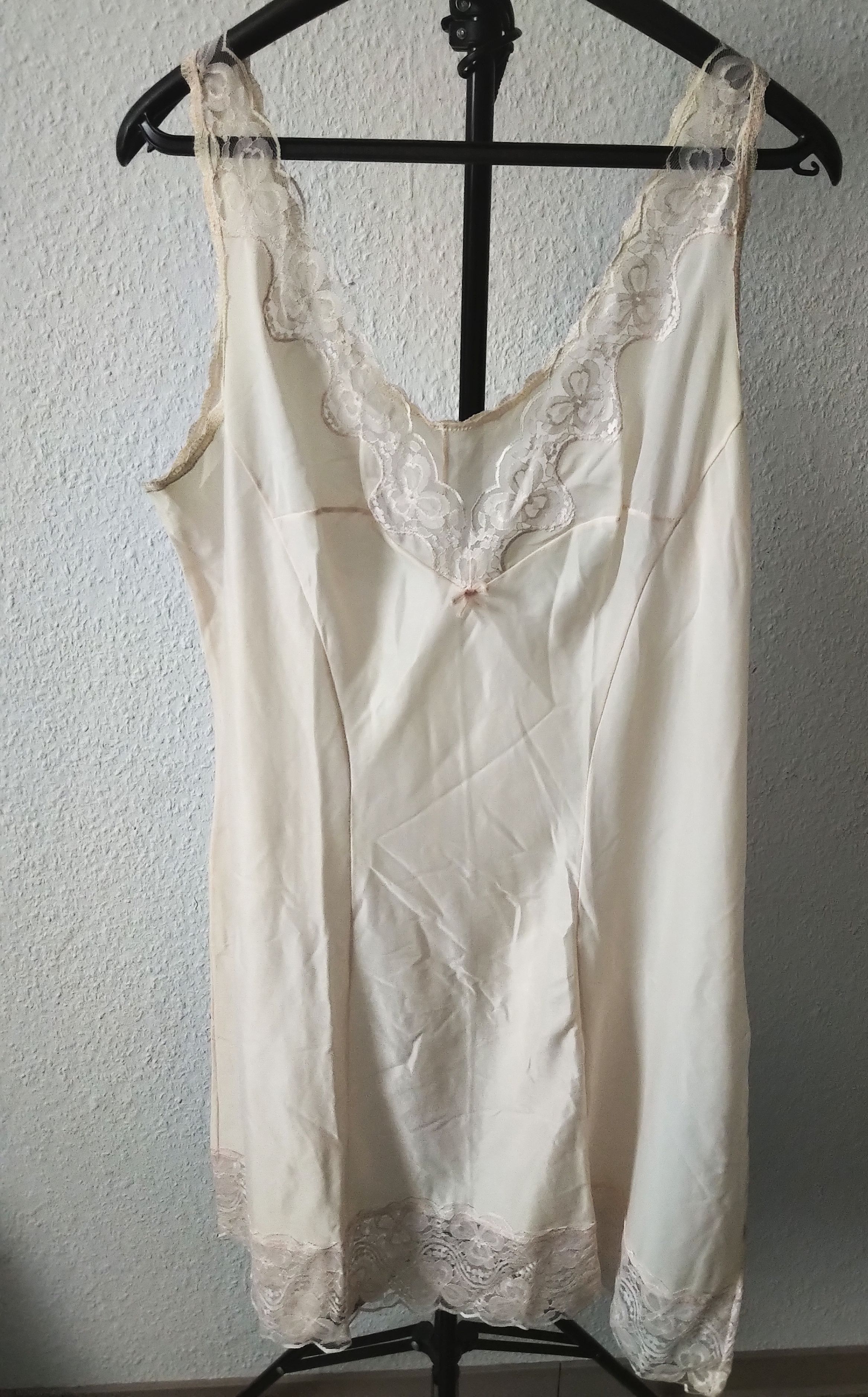 Baumwoll Nachthemd Unterkleid Rosa Vintage Damen Negligee mit Spitze