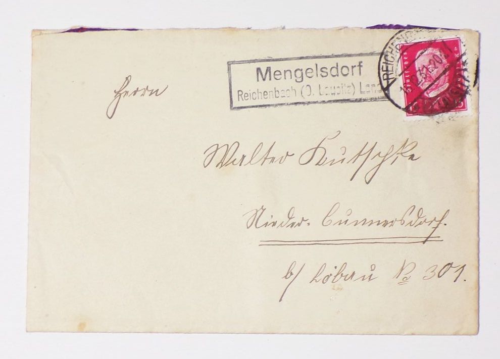 Brief Landpoststempel Mengelsdorf Reichenbach Oberlausitz Sachsen 1931 