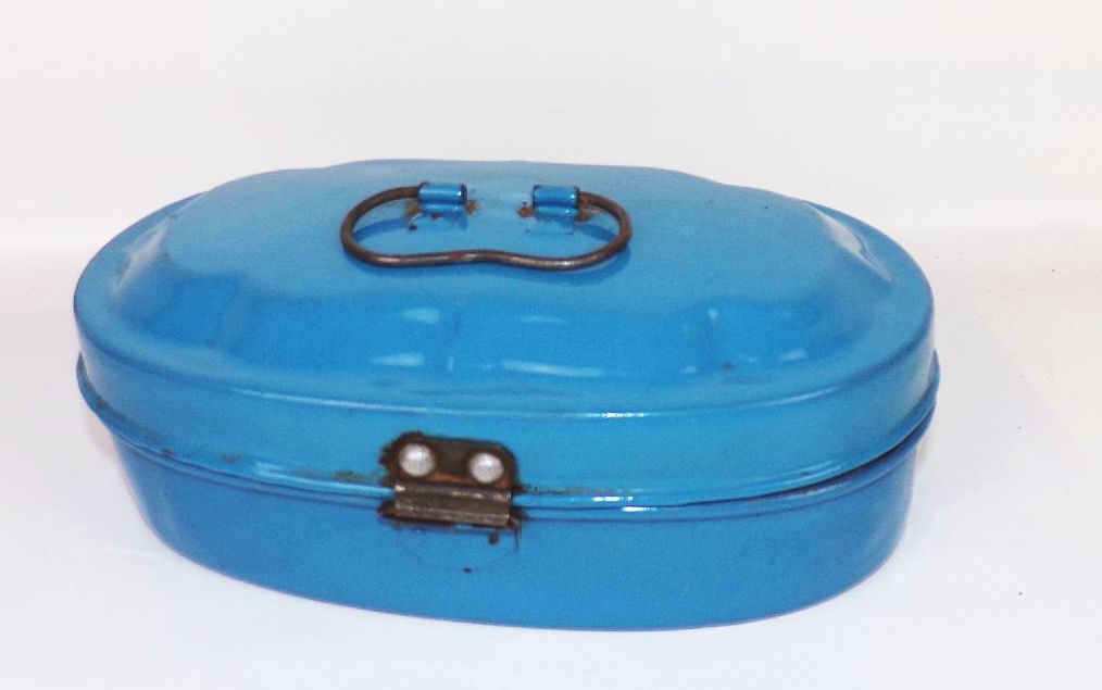 Alter Emaille Brotkasten Blau Single Brot Behälter seltene Größe Vintage