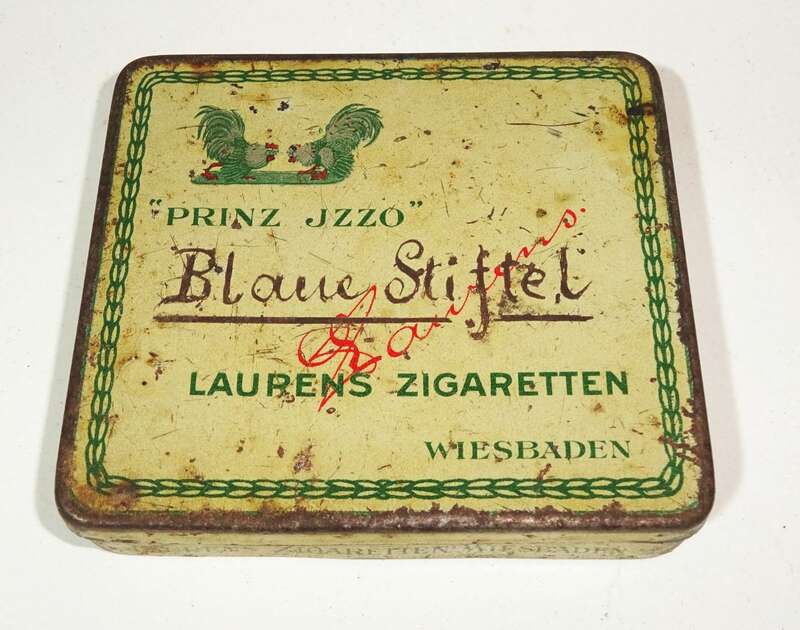 Alte Blechdose Prinz Jzzo Laurens Zigaretten Wiesbaden um 1910 Alte Blechdose Prinz Jzzo Laurens Zigaretten Wiesbaden um 1910