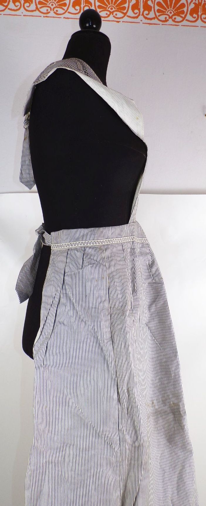 Alte Schürze Damen blau weiß Hausmädchen Bedienstete Leinen Kittel vintage