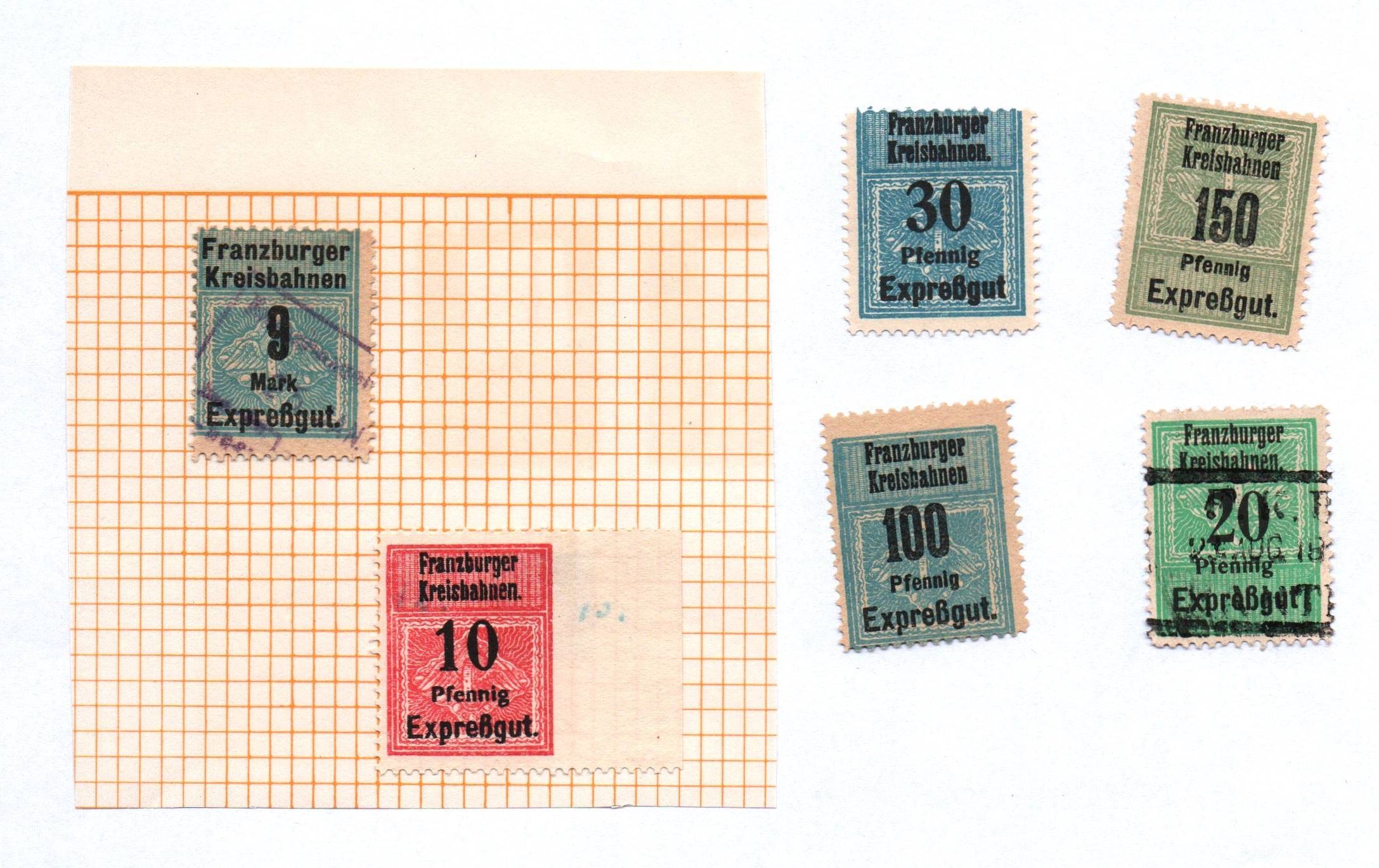 Lot alte Frachtbrief Marken Franzburger Kreisbahnen Expreßgut Schmalspur Lot alte Frachtbrief Marken Franzburger Kreisbahnen Expreßgut Schmalspur