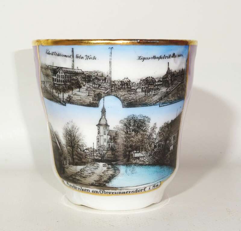 Alte Andenkentasse Obercunnersdorf Oberlausitz Sachsen 1900er Gedeck Porzellan