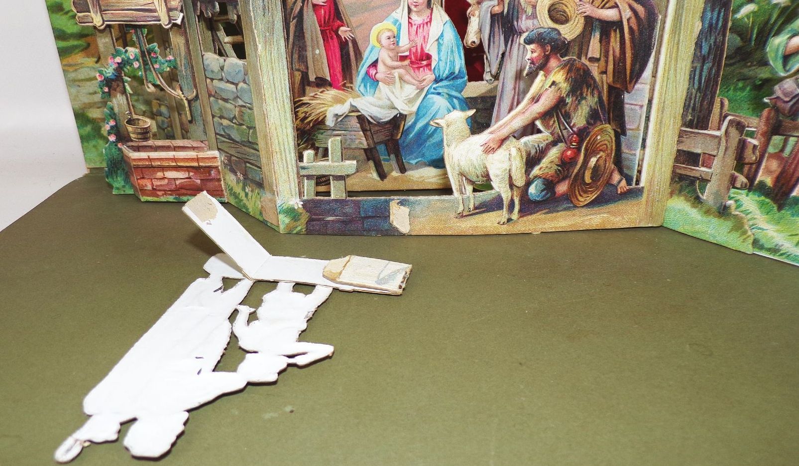 Alte Weihnachtskrippe groß Austell Krippe Papier Pop up Weihnachtsschmuck