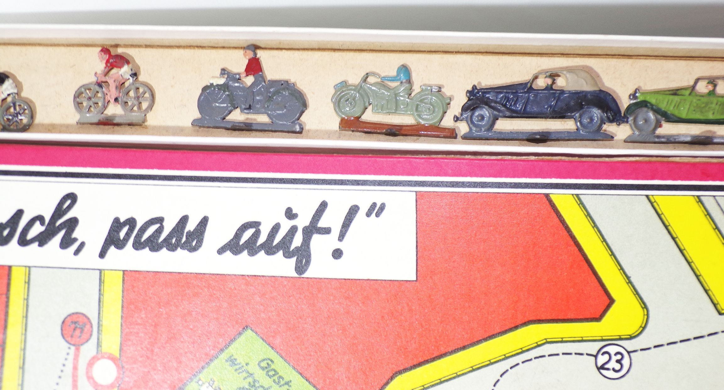 Schmidt Brettspiel Mensch paß auf Verkehrsspiel 2 Wk Zinnfiguren
