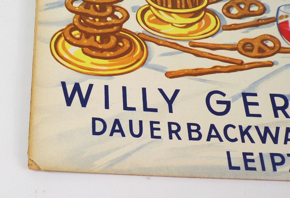 Altes Pappschild Willy Gerstberger Backwaren Leipzig Salzbrezel Salzstangen 