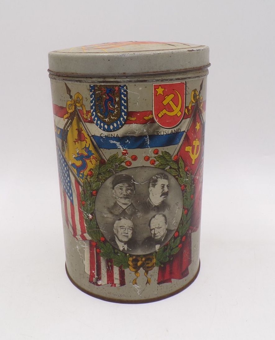Blechdose 1945 Kai-shek Stalin Roosevelt Churchill Alliierte 