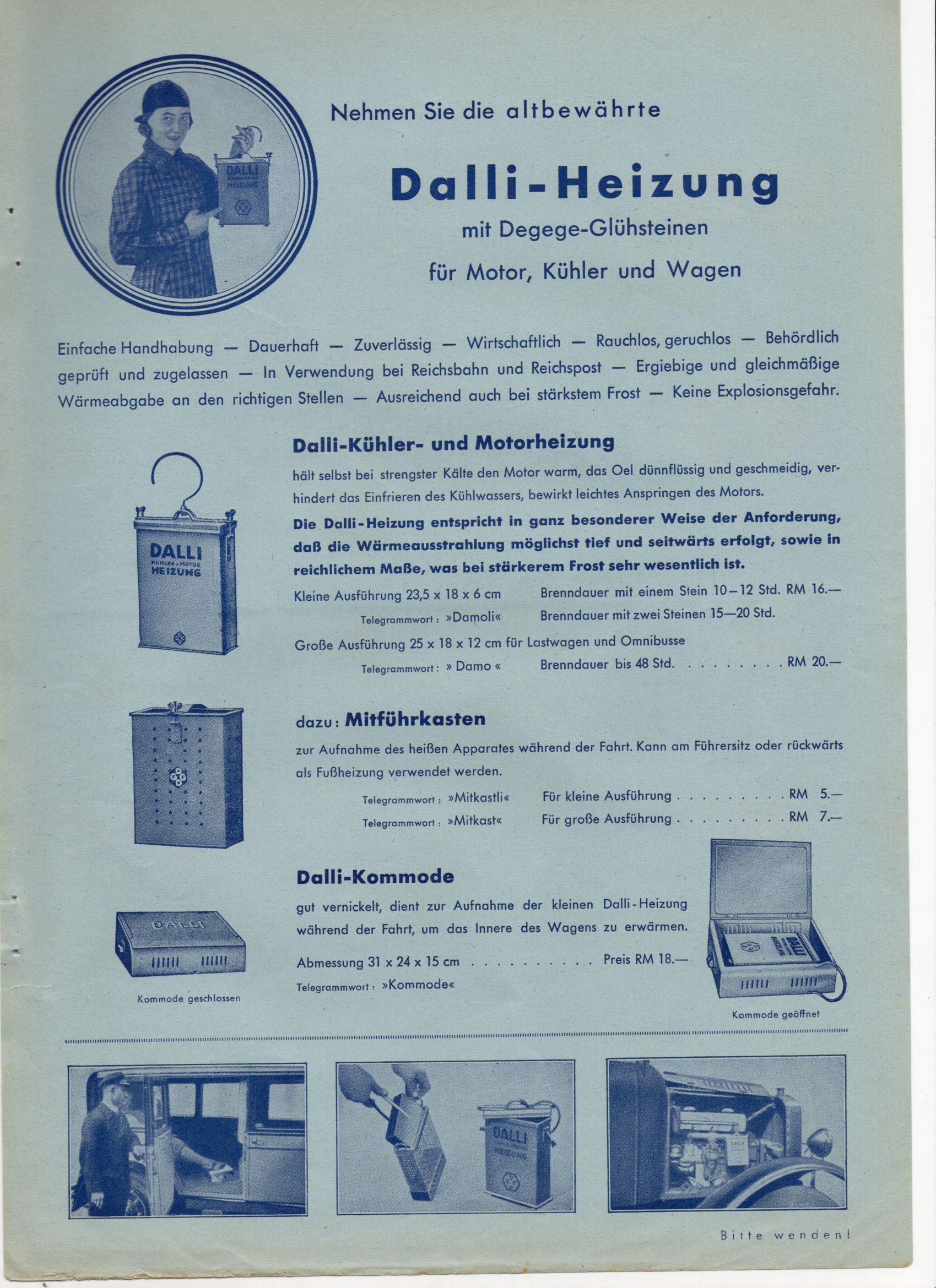Alter Druck Dalli Heizung um 1935 Oldtimer Automobil Sammler Reklame 