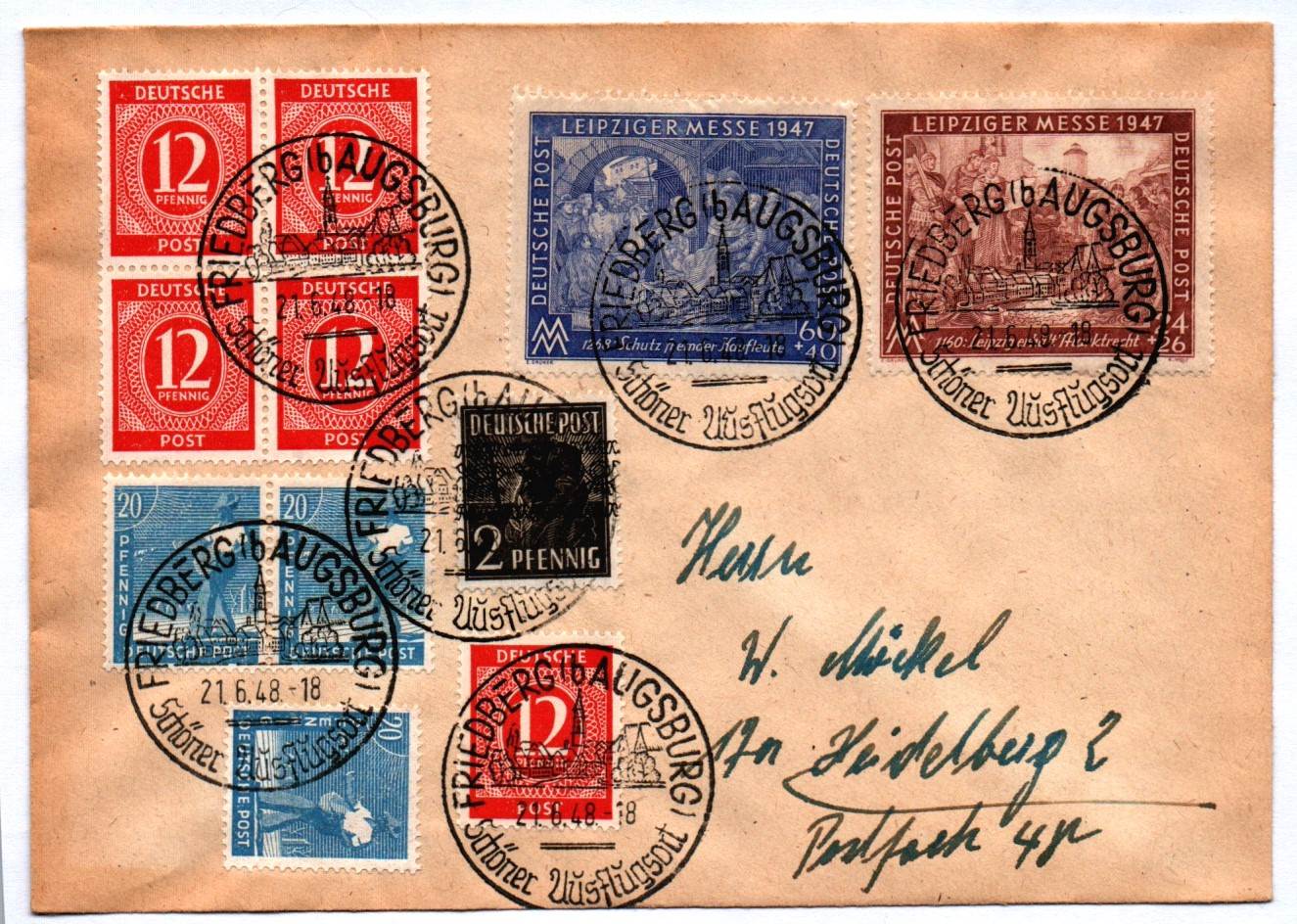 Friedberg 1948 Augsburg Brief Mischfrankatur