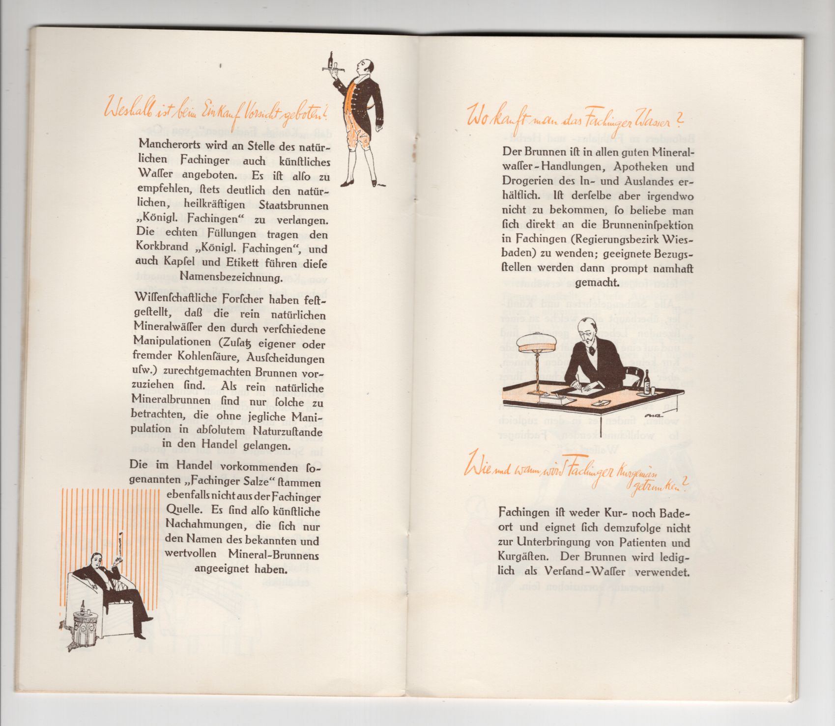Reklame Heft Königlich Fachingen Mineralwasser bei Wiesbaden um 1930