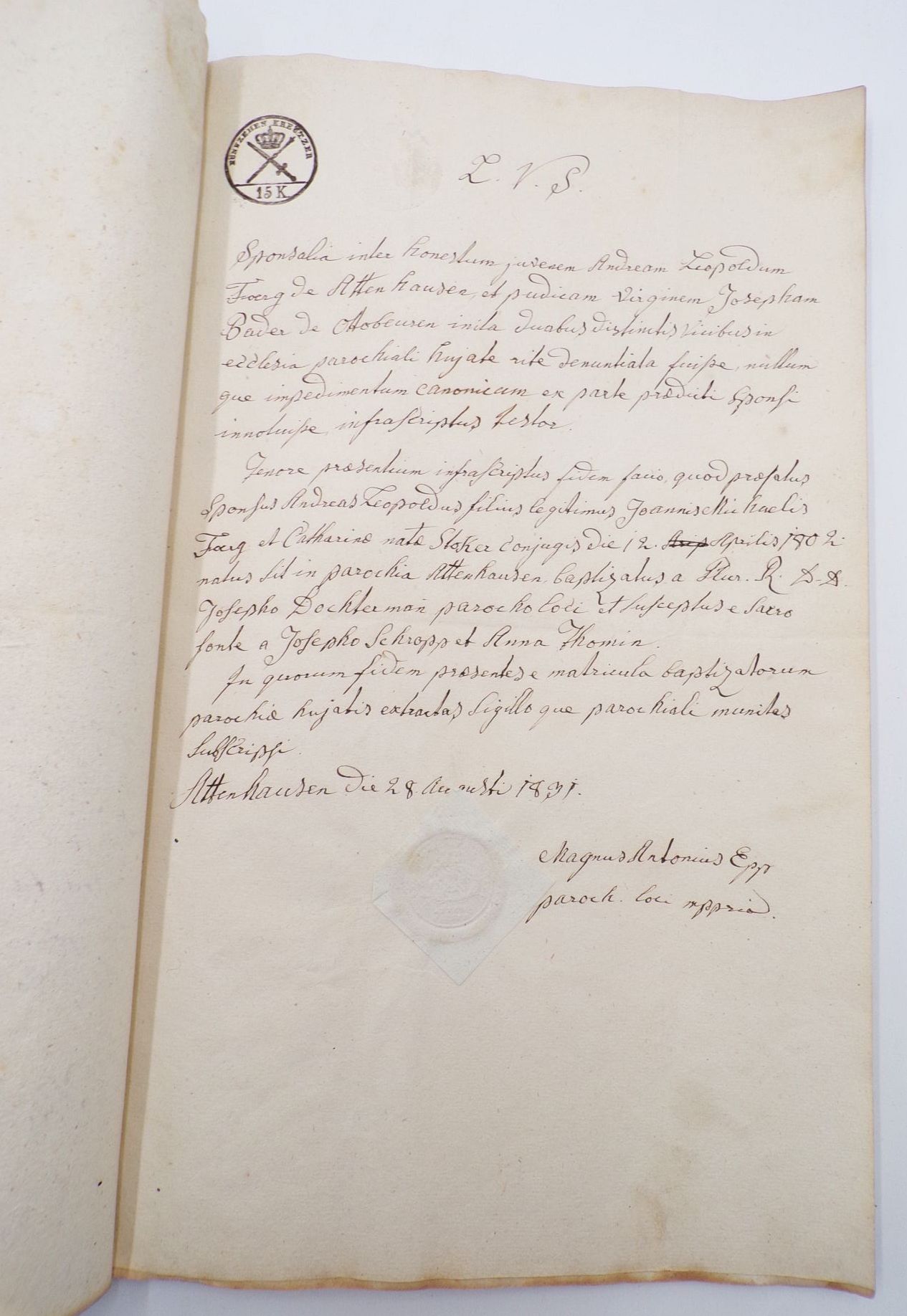 Kirchliche Schriftstück 1833 Mindelheim Haldenwang Rettenbach 