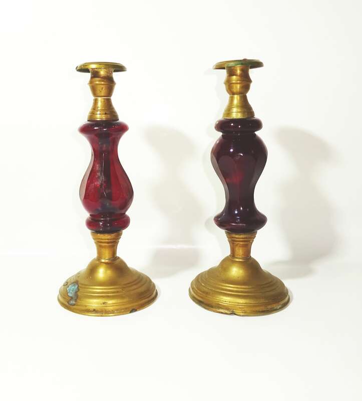 Kerzenständer 2 Stück Catalin Kunstharz Rot Vintage