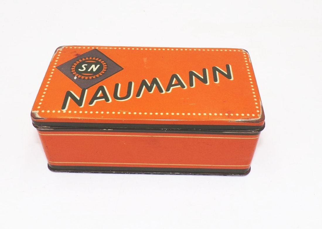 Alte Seidel und Naumann Blechdose orange Nähmaschinen Dose Box 