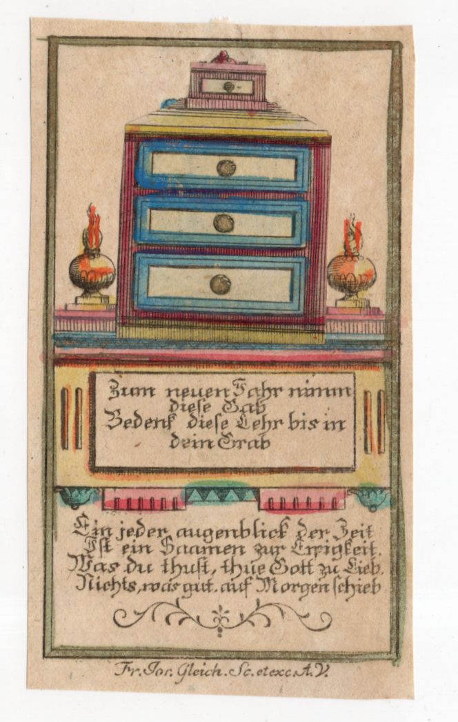 Heiligenbild Fleißbild koloriert um 1850 Gleich Augsburg klappbar
