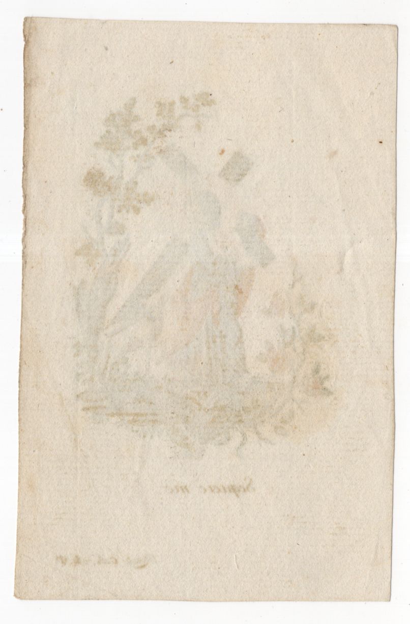 Altes Heiligenbild Jesus mit Kreuz und Schaf Sequere me um 1800 holy card