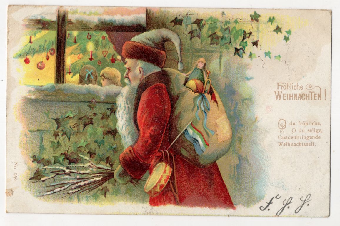 Litho Ak Weihnachtsmann schaut zum Fenster rein Fröhliche Weihnachten