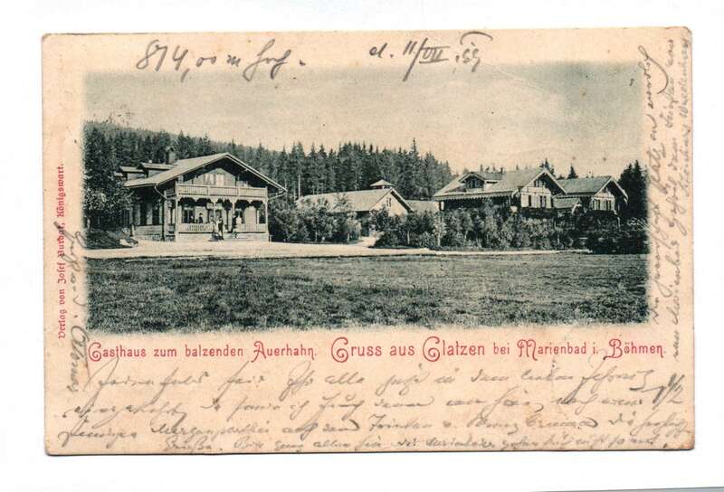 Ak Gasthaus zu balzenden Auerhahn Gruss aus Glatzen bei Marienbad i. Böhmen 1899