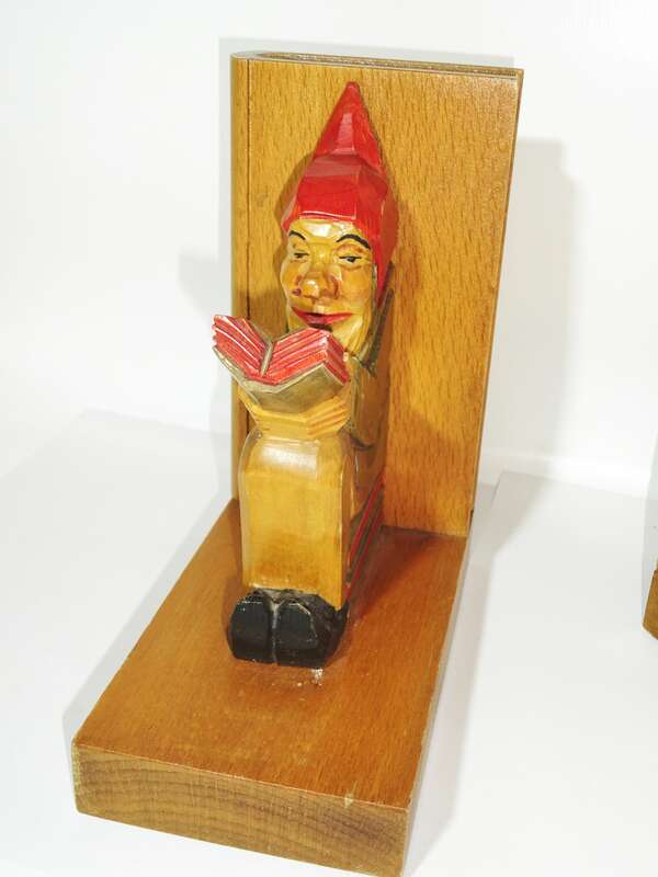 Alte geschnitzte Buchstützen Zwerge Gnome Vintage Deko