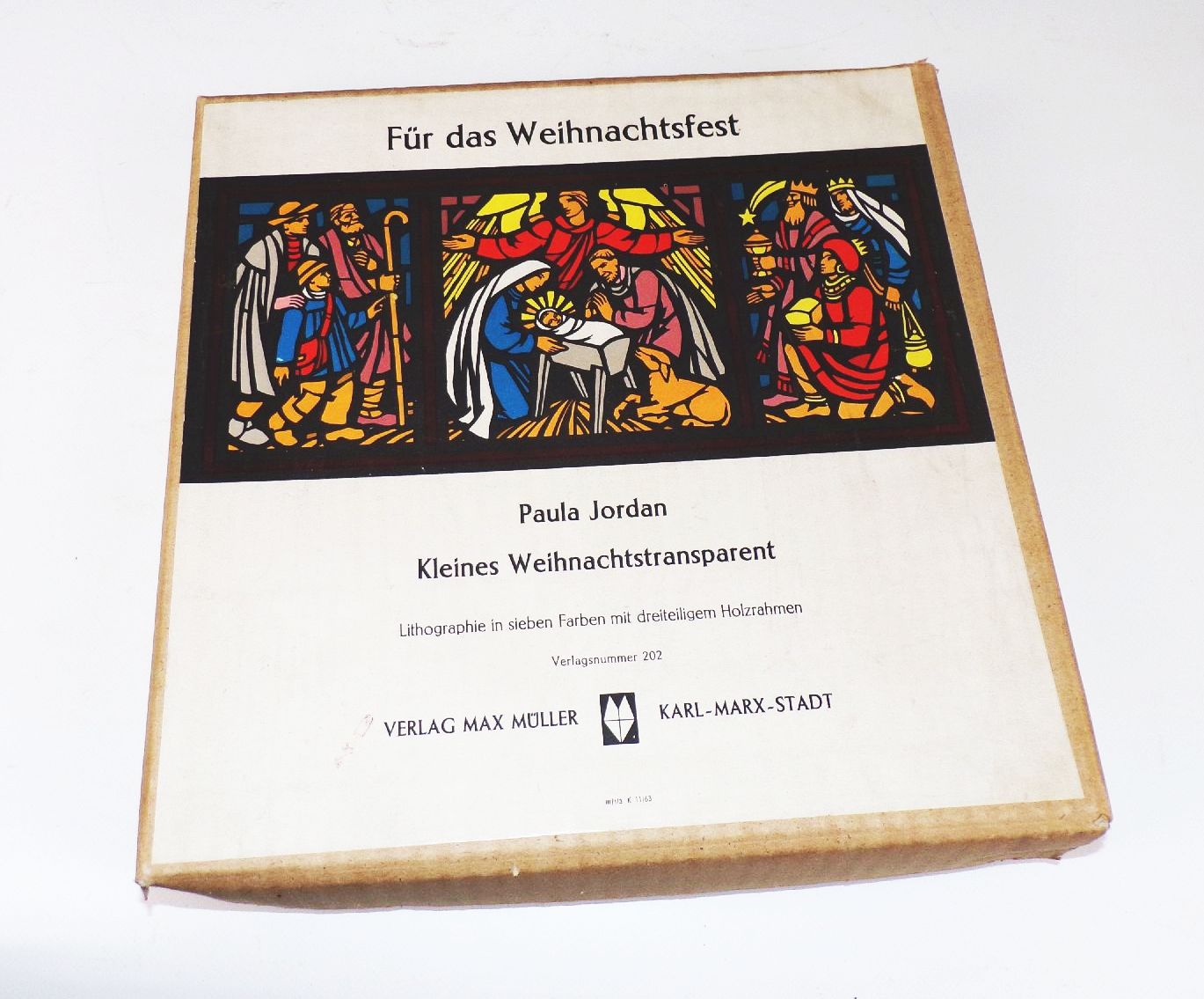 Altes Weihnachtstransparent Paula Jordan Für das Weihnachtsfest mit Originalkarton