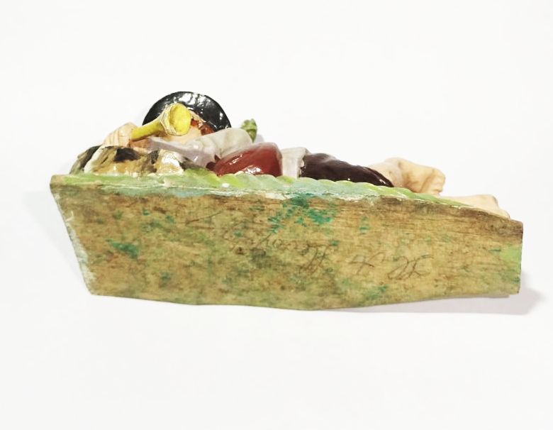 Geschnitzte Krippenfigur Flötenspieler um 1900 Lindenholz wohl Grödnertal 