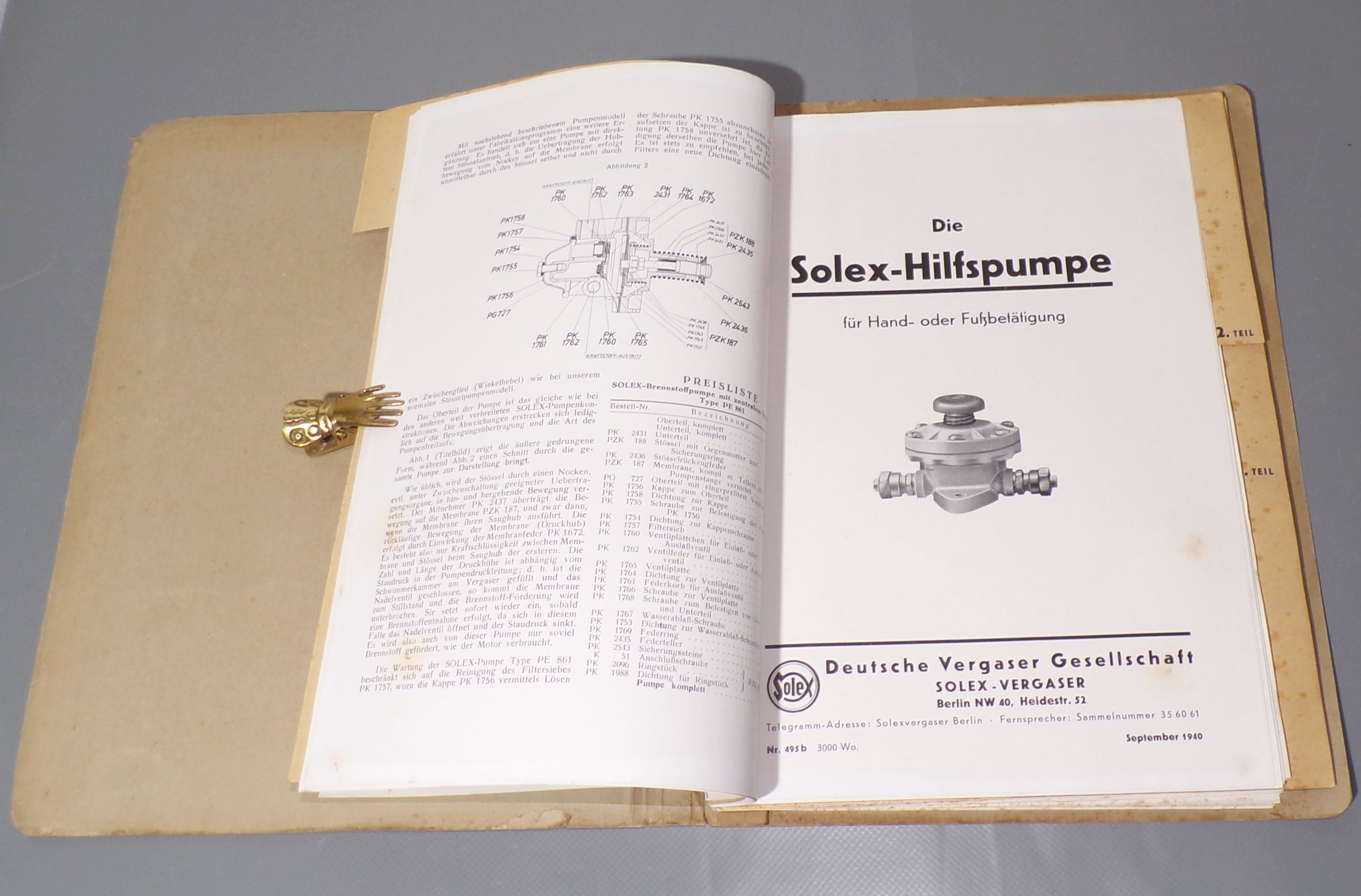 Solex Kraftstoffpumpen Ersatzteilliste 1940 umfangreiche Mappe 