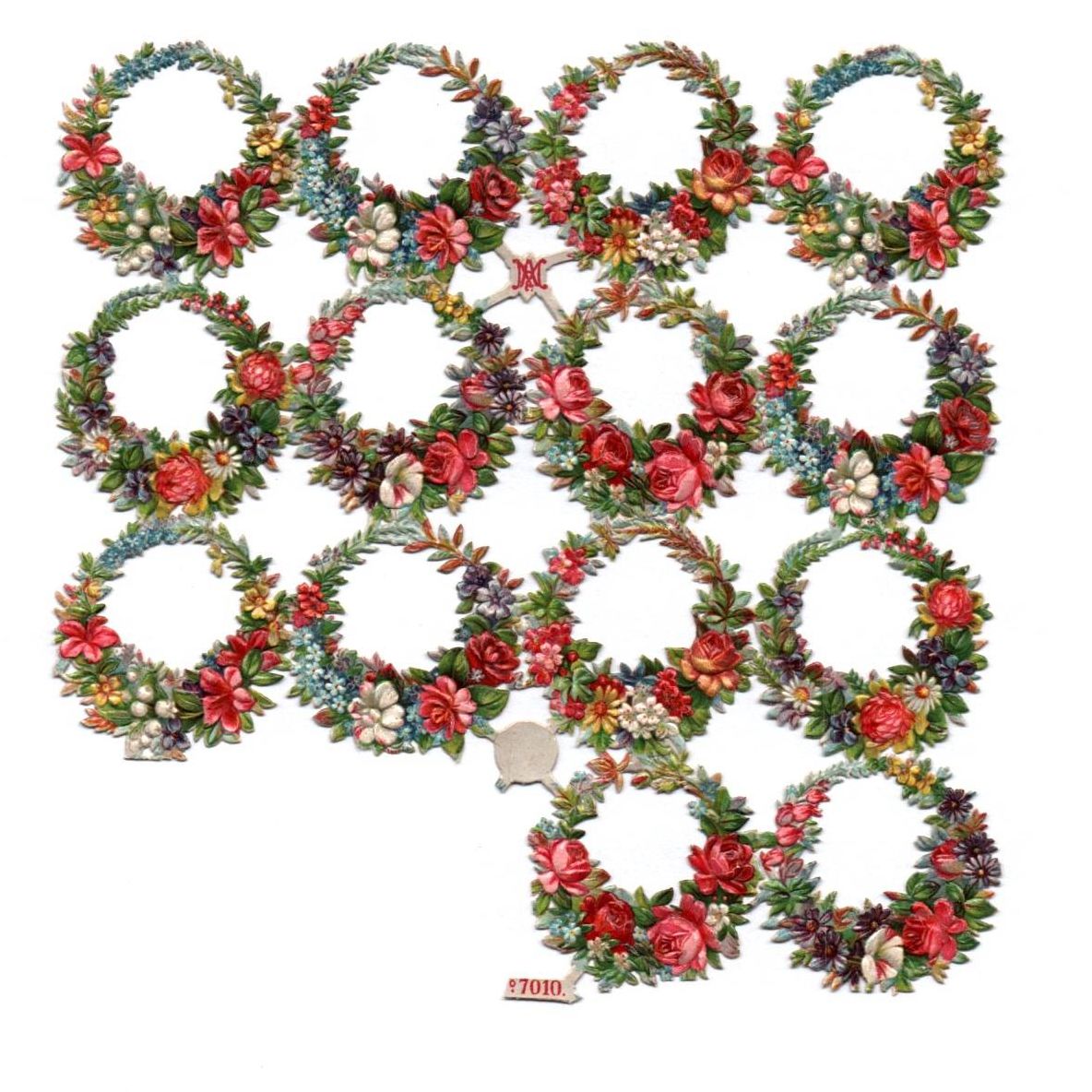 Alter Oblaten Bogen No 7010 Blumenkränze und Bogenteile