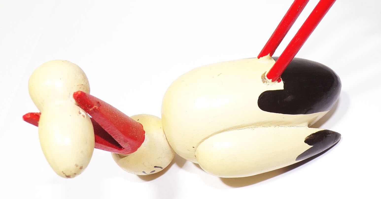 Alter Erzgebirge Klapperstorch Figur Storch Baby 